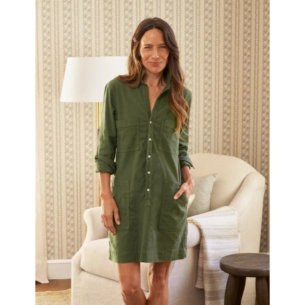 Frank & Eileen Ireland Dress Italian Linen Hunter Green Small MSRP $458